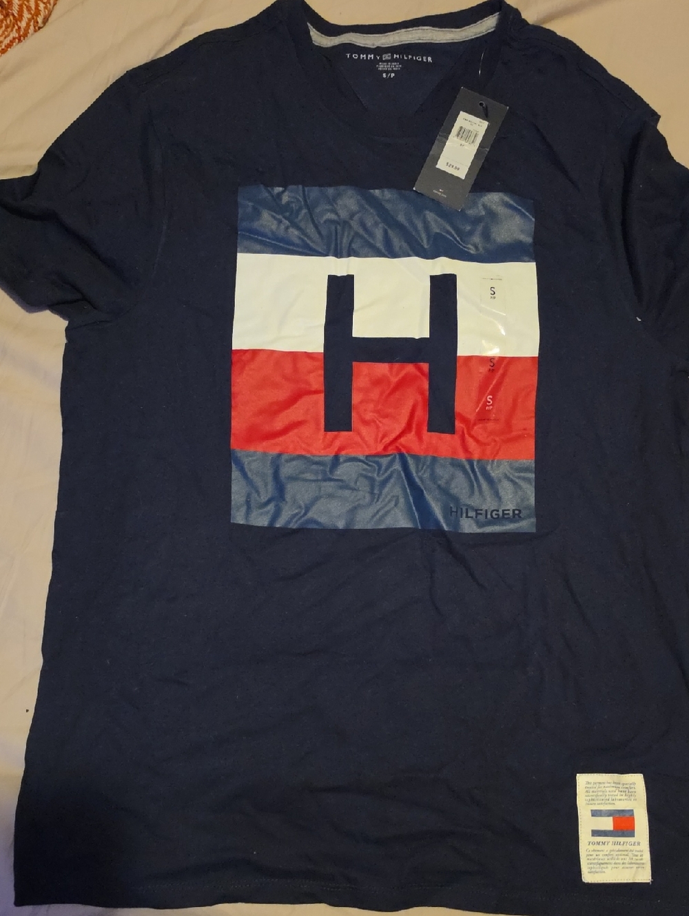 Tommy Hilfiger Navy Tee with Red White Blue Block Logo